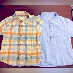 2 pair, 3T boys button up shirts with short sleeves.